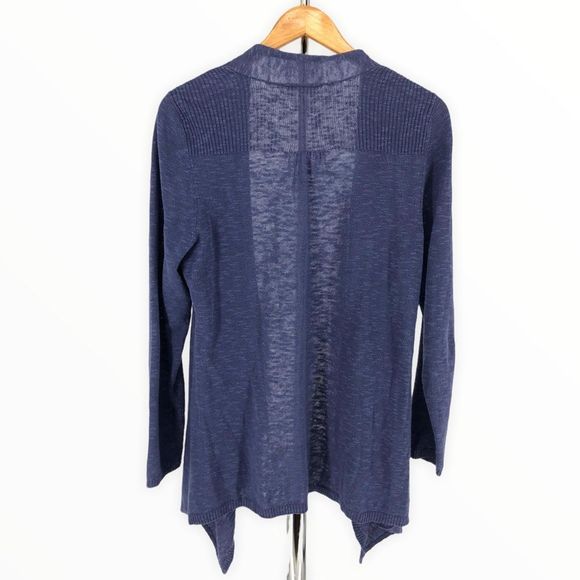 Eileen Fisher Blue Linen Cotton Open Waterfall Long Sleeve Knit Cardigan size PL - Picture 6 of 10